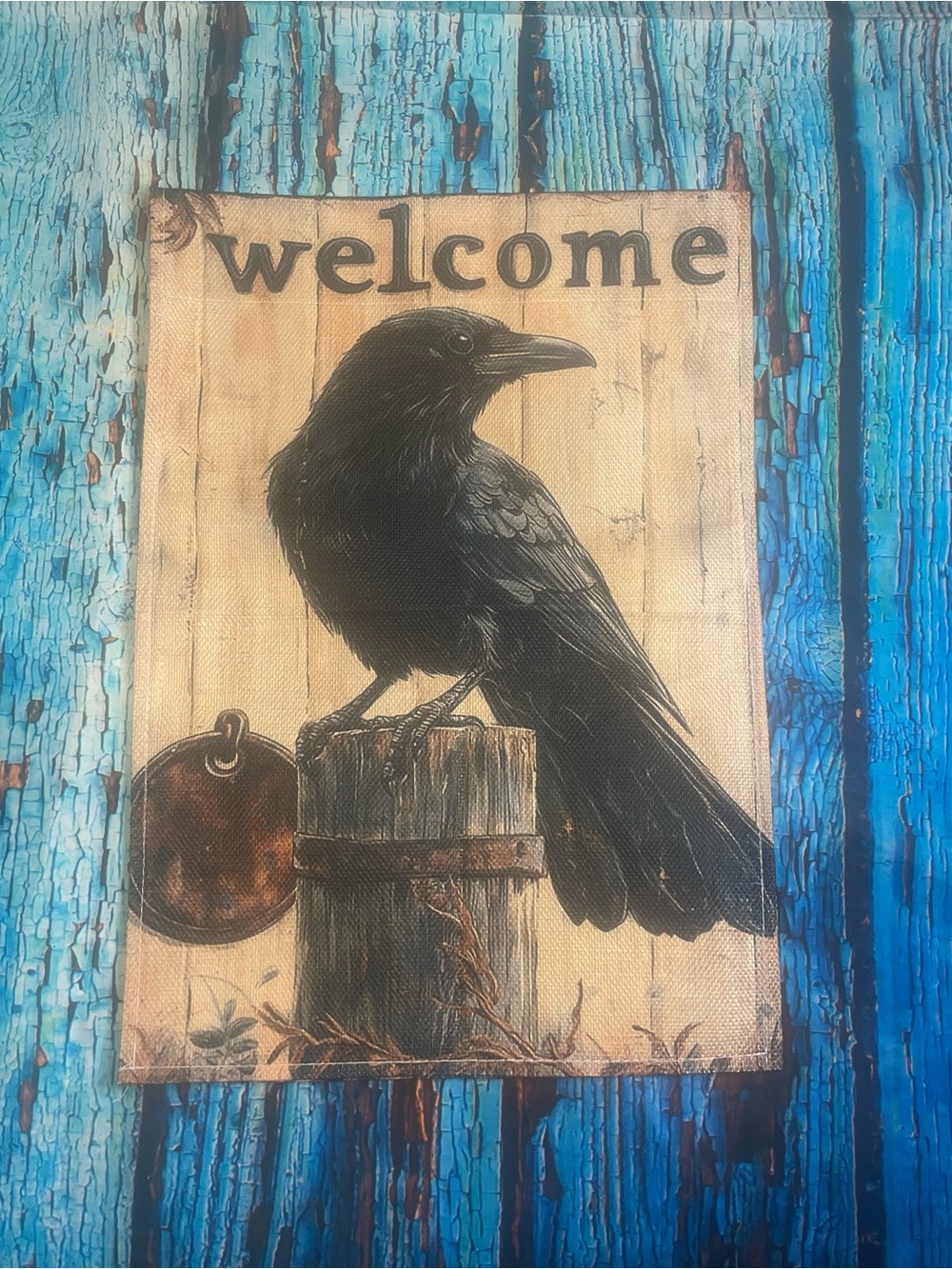 Welcome Raven Crow GardenFlag - Black and Tan